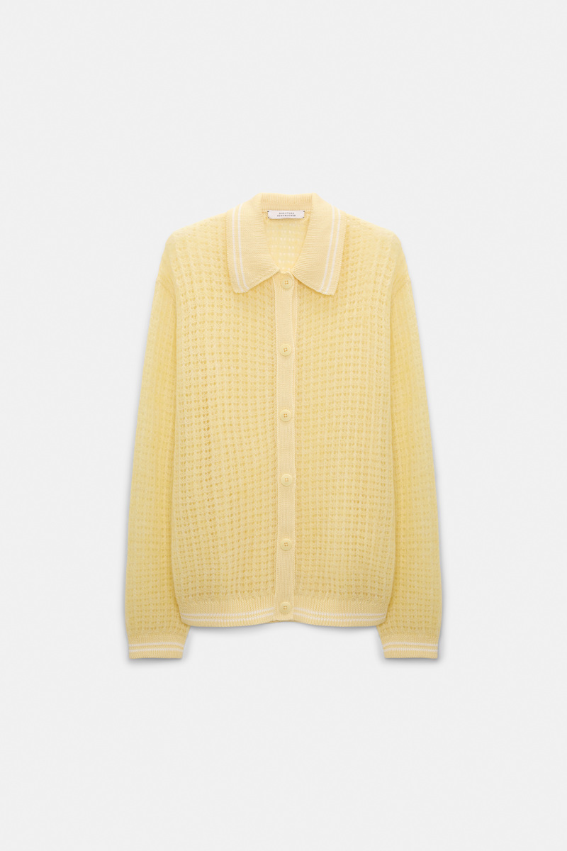 Dorothee Schumacher Women's Yellow Open Pointelle Cardigan With Collar Xxs