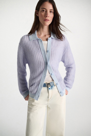 Dorothee Schumacher Open pointelle cardigan with collar violet