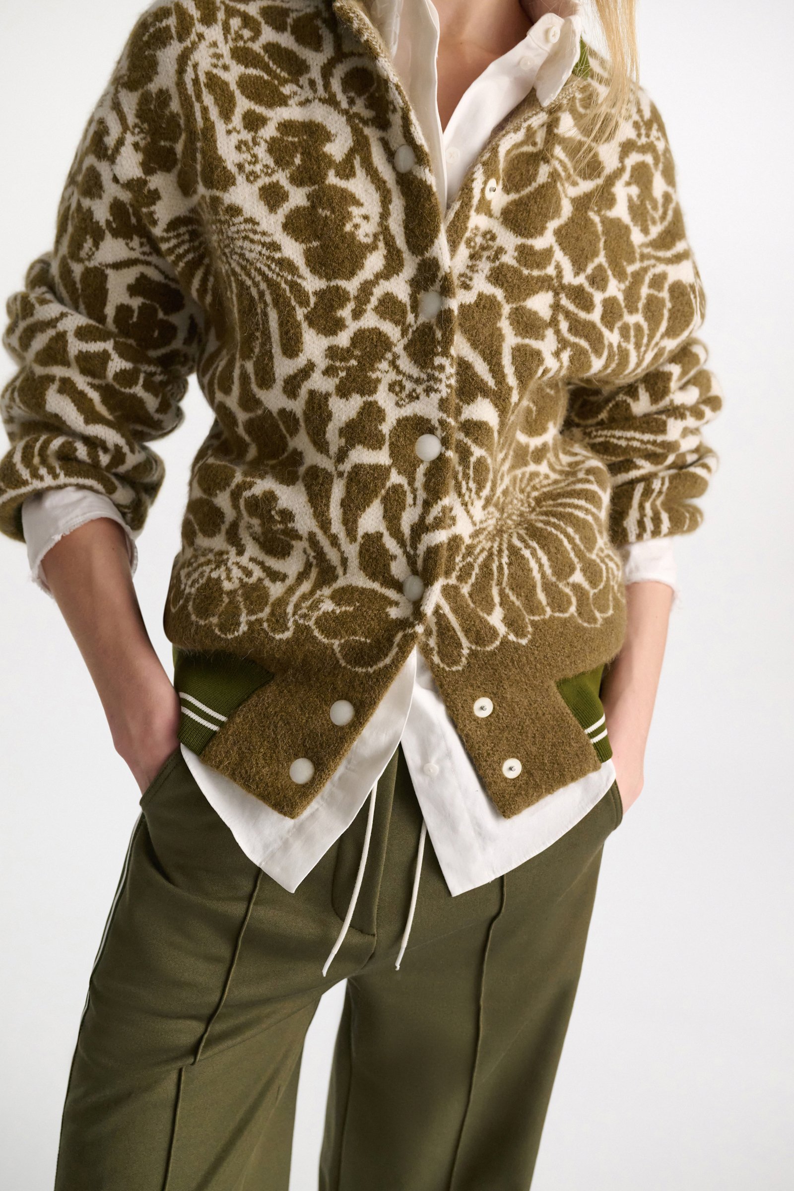 Dorothee Schumacher Floral jacquard bomber jacket white seaweed