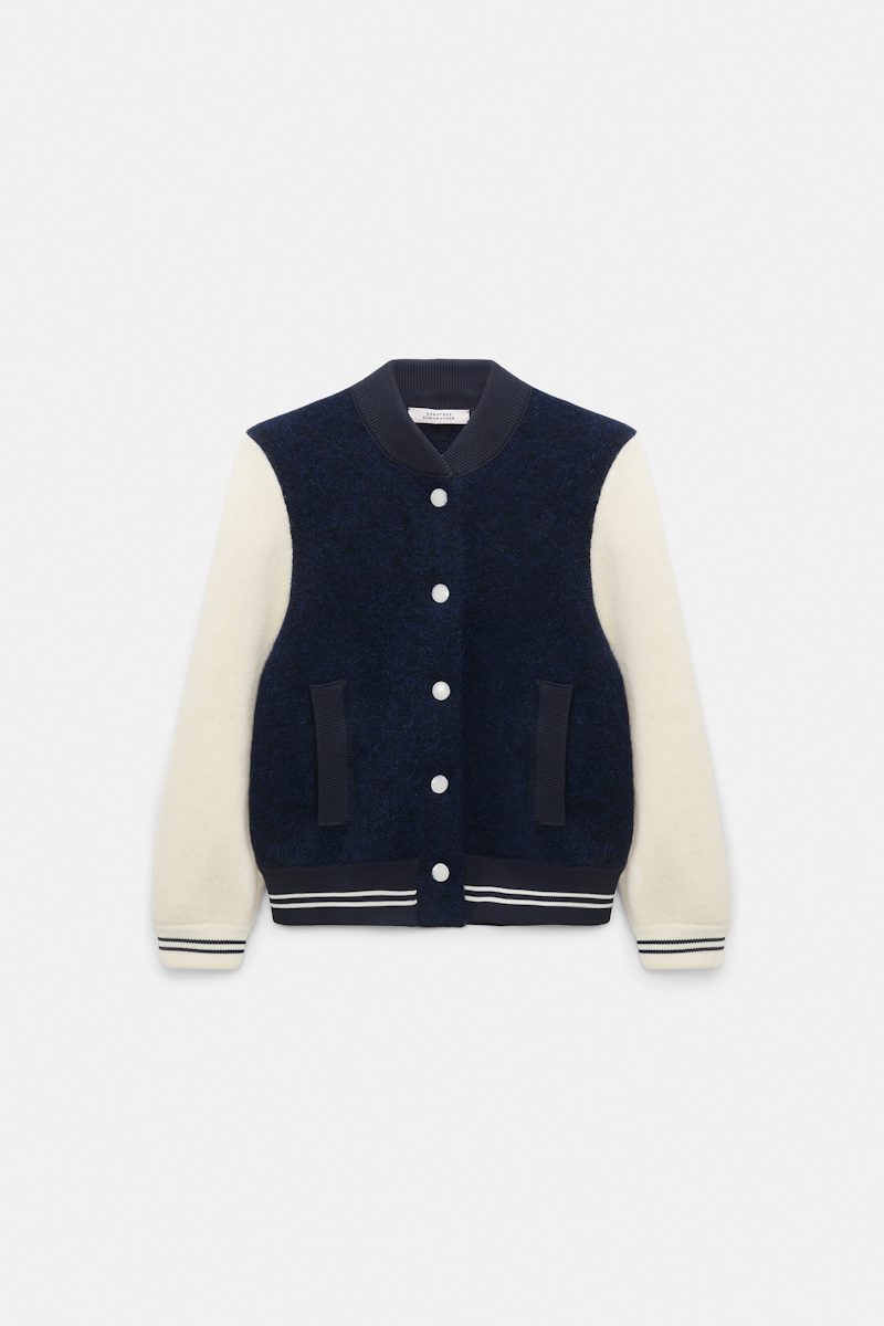 Dorothee Schumacher Women's Blue Two-Tone Bomber Jacket Extra Large