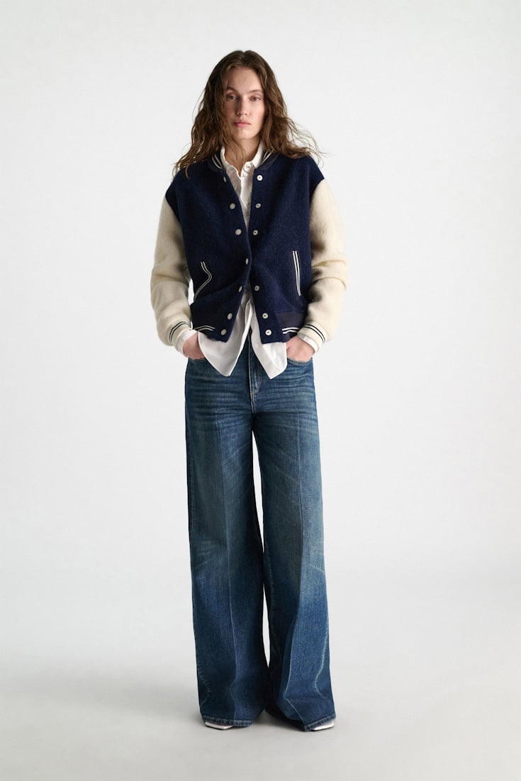 Dorothee Schumacher Oversized Bomberjacke aus Alpaka-Mix navy white