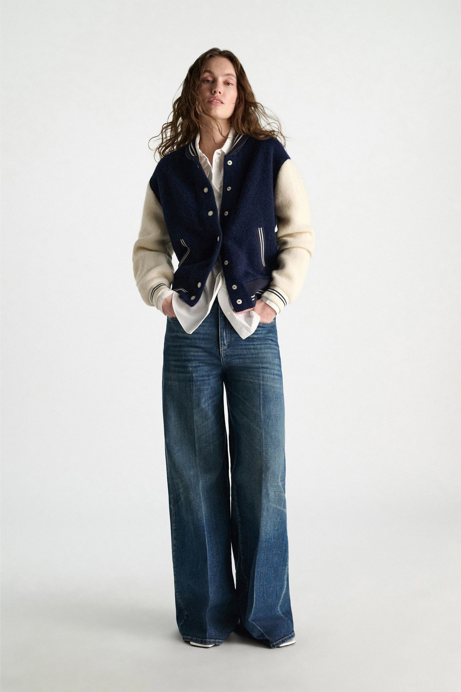 Dorothee Schumacher Oversized Bomberjacke aus Alpaka-Mix navy white