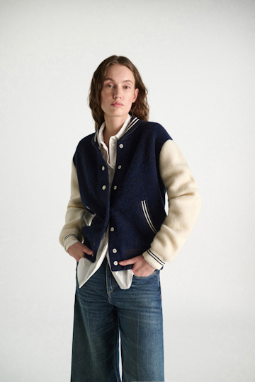 Dorothee Schumacher Oversized Bomberjacke aus Alpaka-Mix navy white