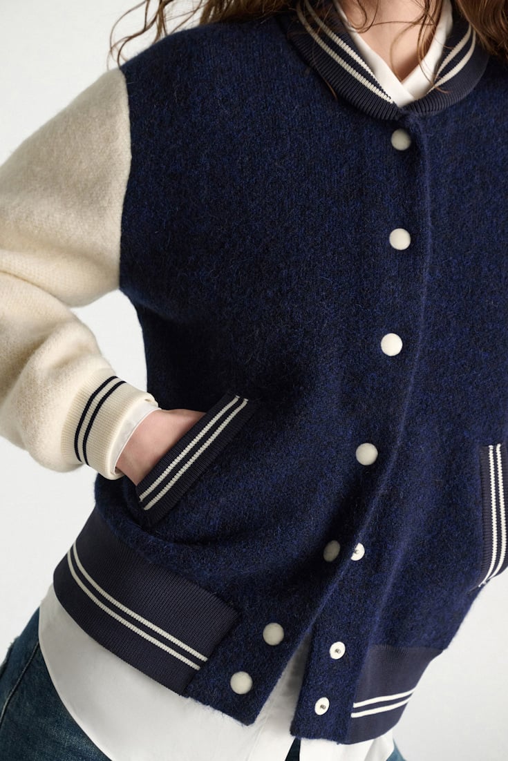 Dorothee Schumacher Oversized Bomberjacke aus Alpaka-Mix navy white