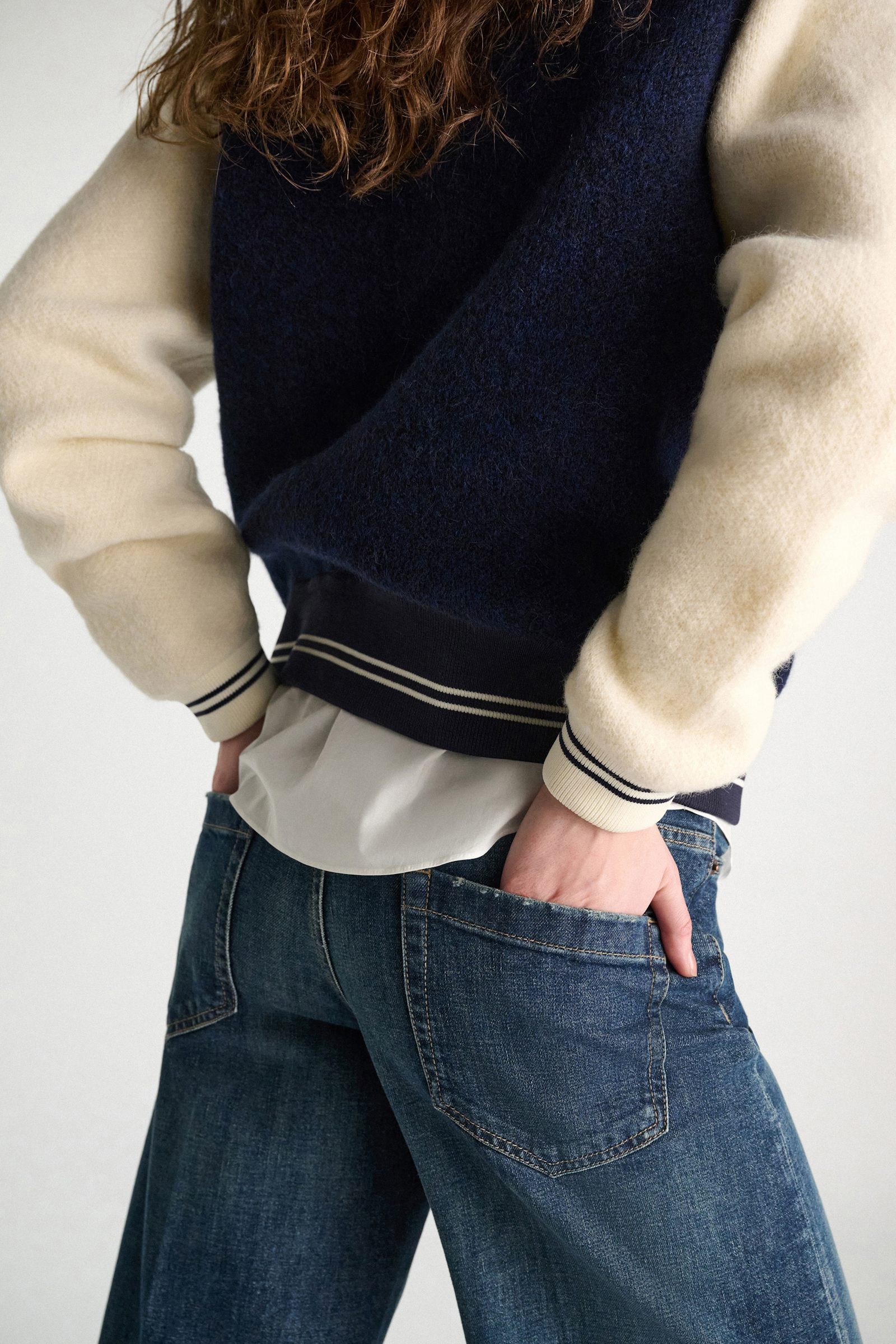 Dorothee Schumacher Oversized Bomberjacke aus Alpaka-Mix navy white
