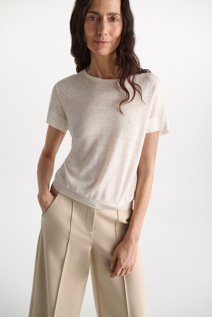 Dorothee Schumacher Hemp top with knit trim camellia white