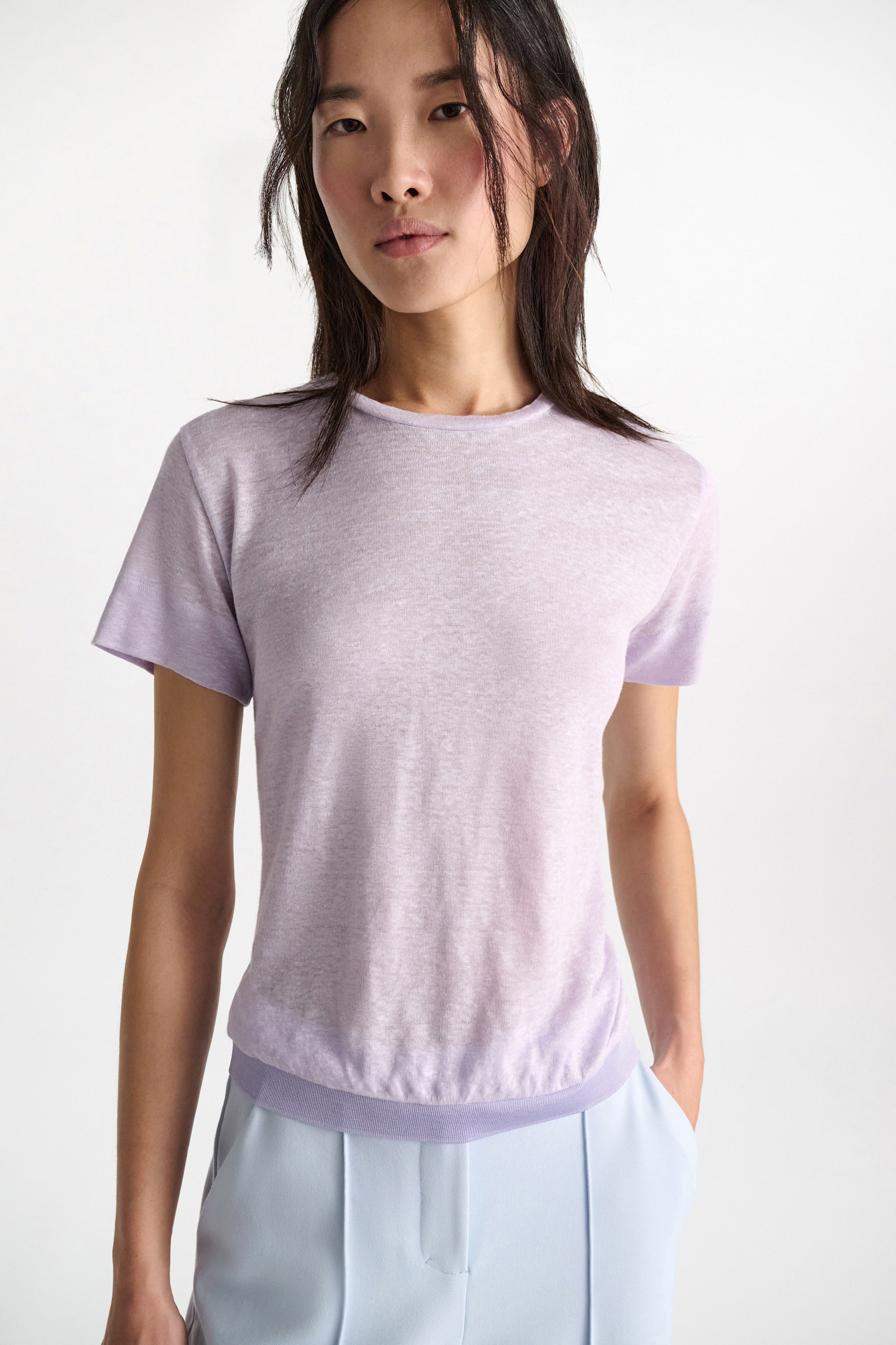 Dorothee Schumacher Hemp top with knit trim crocus