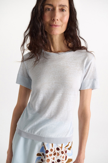 Dorothee Schumacher Hemp top with knit trim sky blue