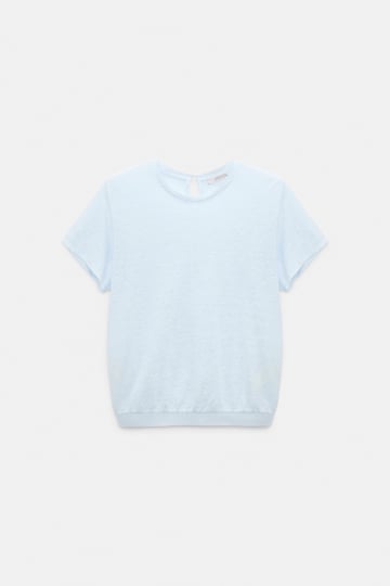 Dorothee Schumacher Hemp top with knit trim sky blue