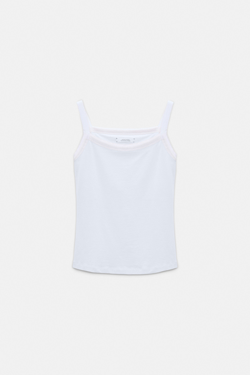 Stretch cotton tank top with contrast trim