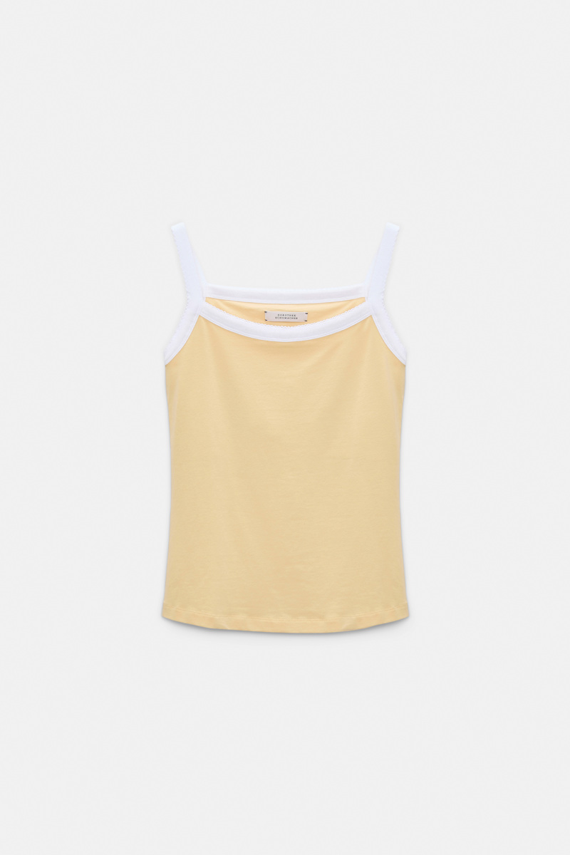 Stretch cotton tank top with contrast trim