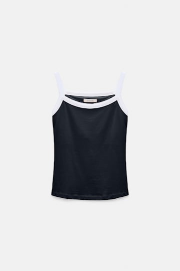 Dorothee Schumacher Stretch cotton tank top with contrast trim dark navy