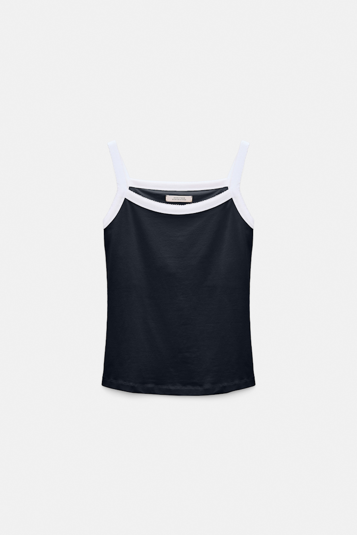 Dorothee Schumacher Stretch cotton tank top with contrast trim dark navy