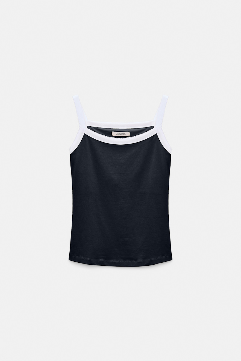 Stretch cotton tank top with contrast trim