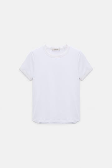 Dorothee Schumacher Stretch cotton shrunken T-shirt with contrast trim camellia white