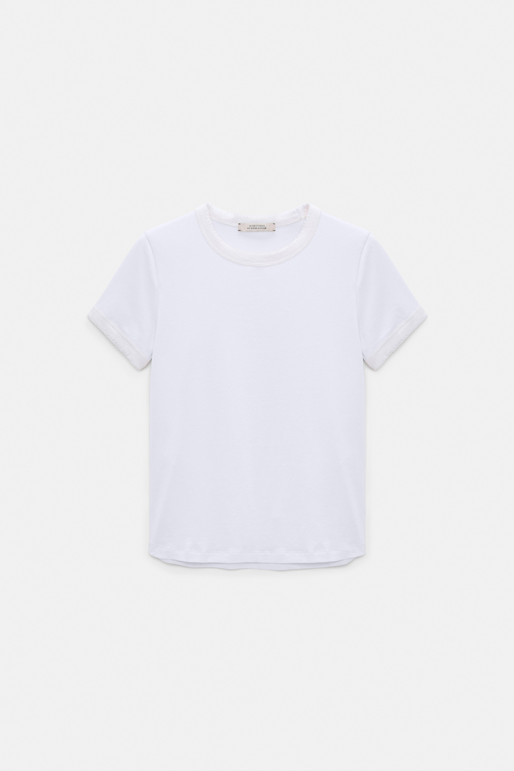 Dorothee Schumacher Stretch cotton shrunken T-shirt with contrast trim camellia white
