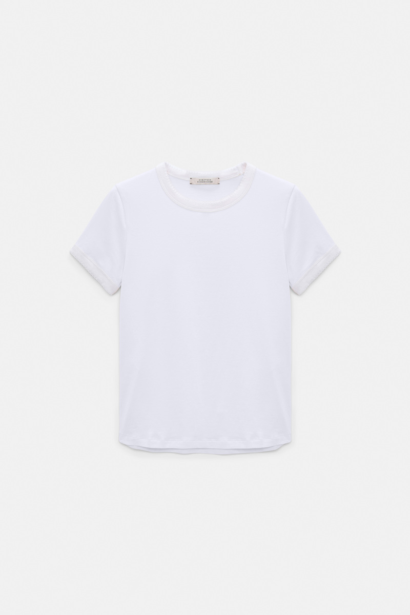 Stretch cotton shrunken T-shirt with contrast trim