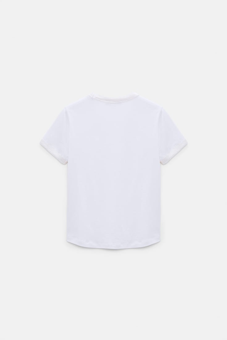 Dorothee Schumacher Stretch cotton shrunken T-shirt with contrast trim camellia white