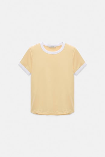 Dorothee Schumacher Stretch cotton shrunken T-shirt with contrast trim bisquit