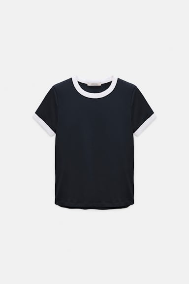 Dorothee Schumacher Stretch cotton shrunken T-shirt with contrast trim dark navy