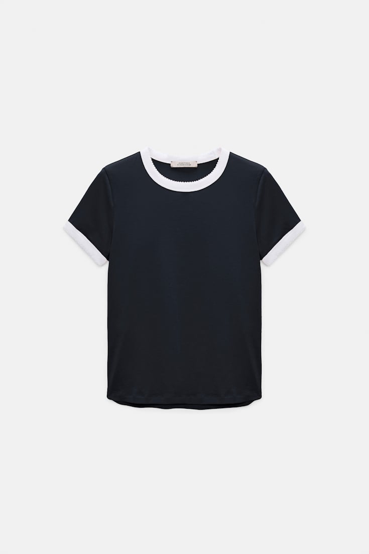 Dorothee Schumacher Stretch cotton shrunken T-shirt with contrast trim dark navy