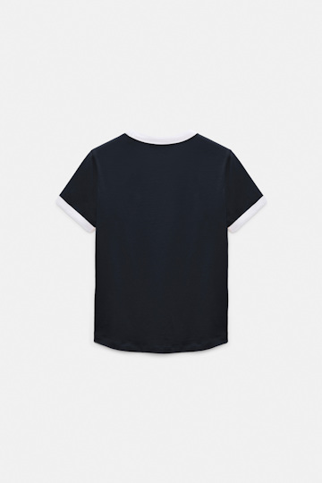 Dorothee Schumacher Stretch cotton shrunken T-shirt with contrast trim dark navy