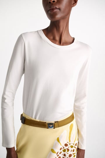 Dorothee Schumacher Stretch cotton long sleeve T-shirt with tonal trim camellia white
