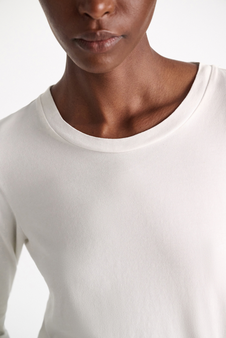 Dorothee Schumacher Stretch cotton long sleeve T-shirt with tonal trim camellia white