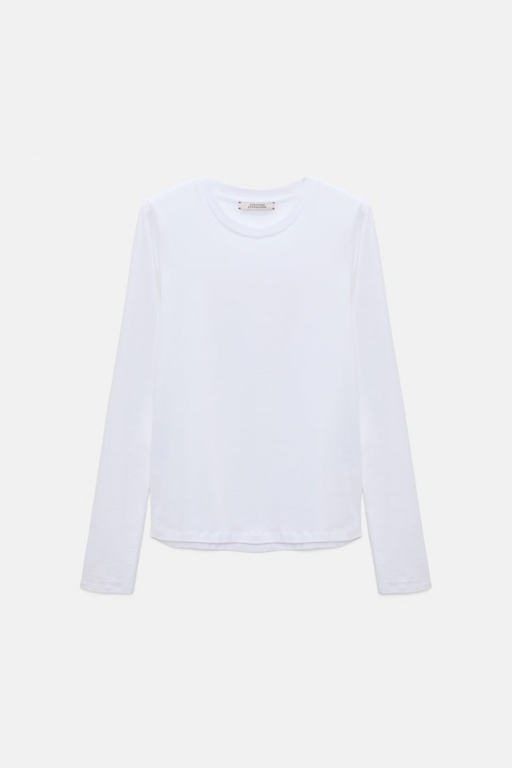Dorothee Schumacher Stretch cotton long sleeve T-shirt with tonal trim camellia white