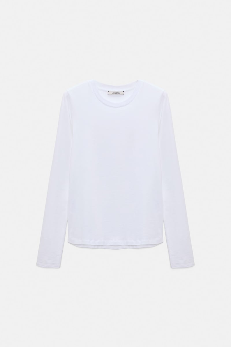 Stretch cotton long sleeve T-shirt with tonal trim
