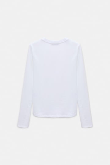 Dorothee Schumacher Stretch cotton long sleeve T-shirt with tonal trim camellia white