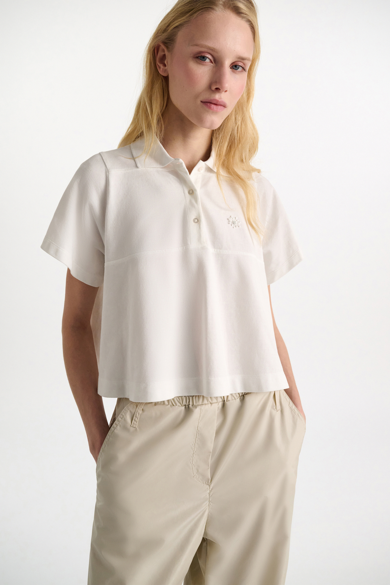 Dorothee Schumacher Polo shirt with D-rose embroidery pure white