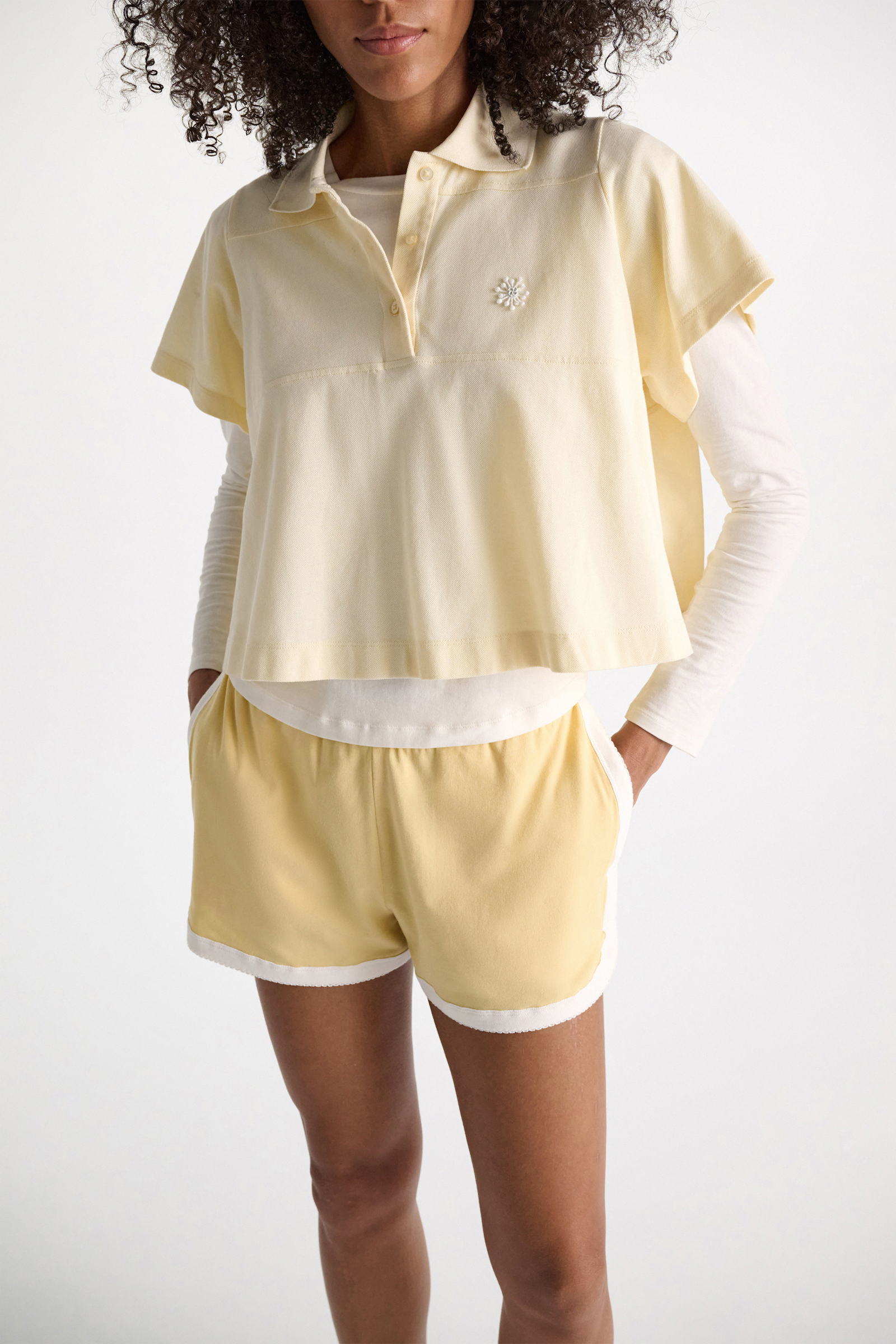 Dorothee Schumacher Polo shirt with D-rose embroidery powder pastis