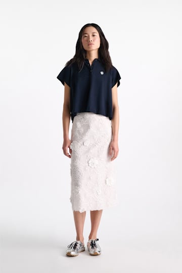 Dorothee Schumacher Polo shirt with D-rose embroidery dark navy