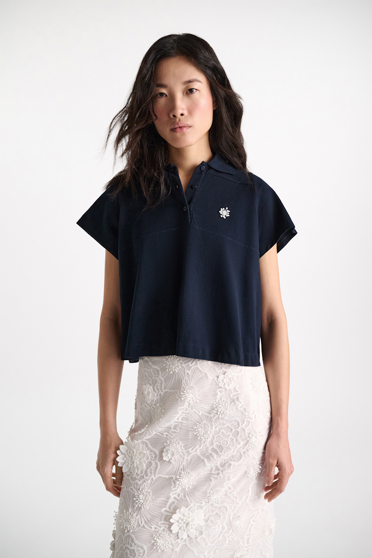 Dorothee Schumacher Polo shirt with D-rose embroidery dark navy