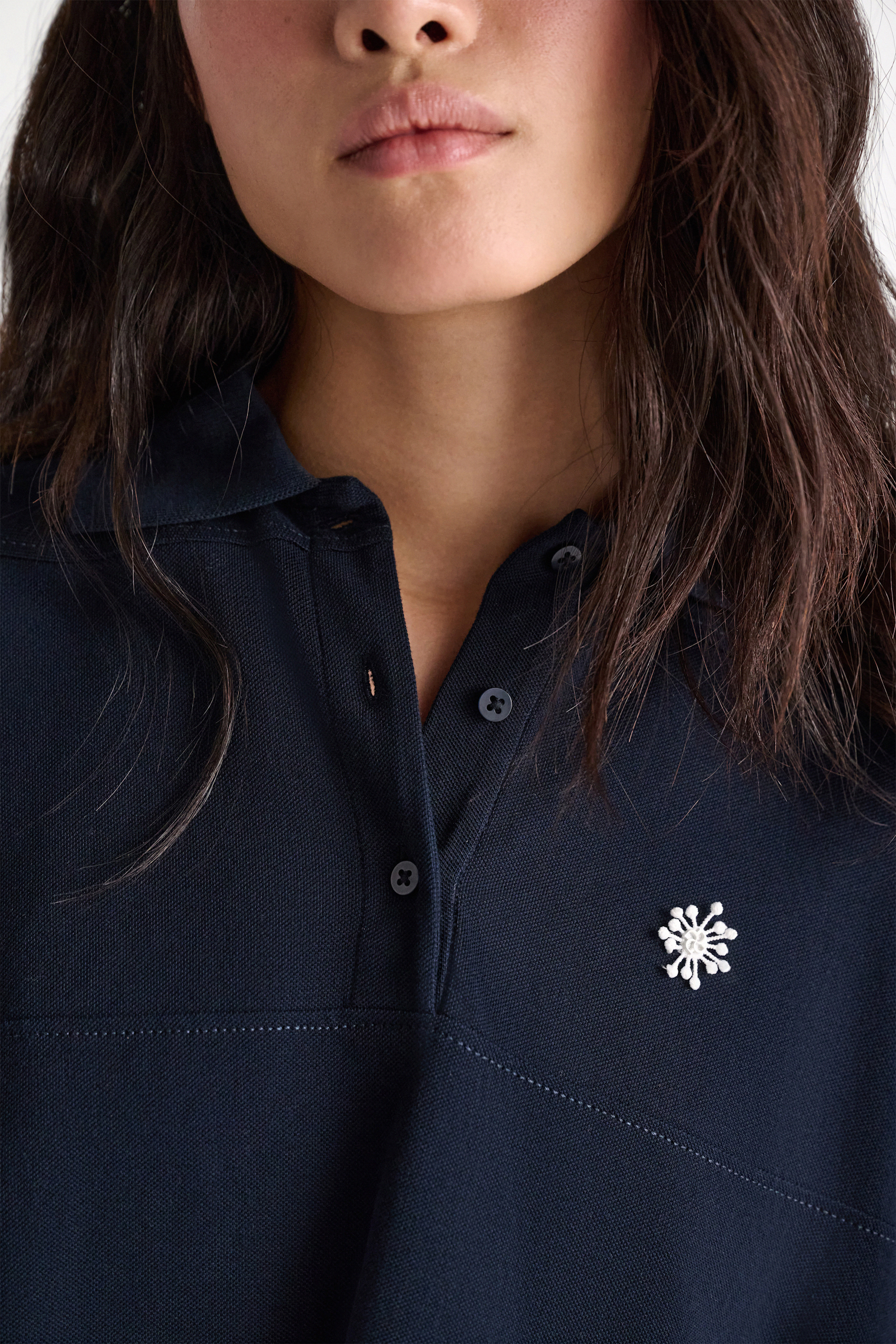 Dorothee Schumacher Polo shirt with D-rose embroidery dark navy