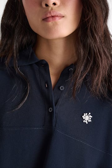 Dorothee Schumacher Polo shirt with D-rose embroidery dark navy