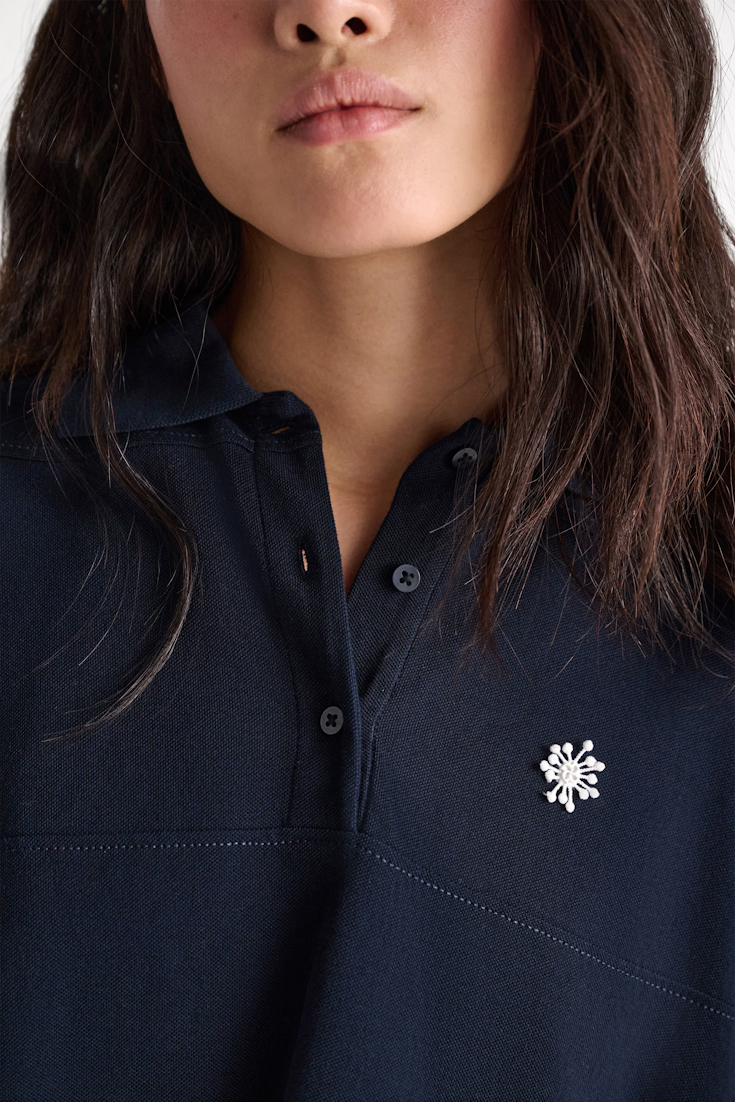 Dorothee Schumacher Polo shirt with D-rose embroidery dark navy