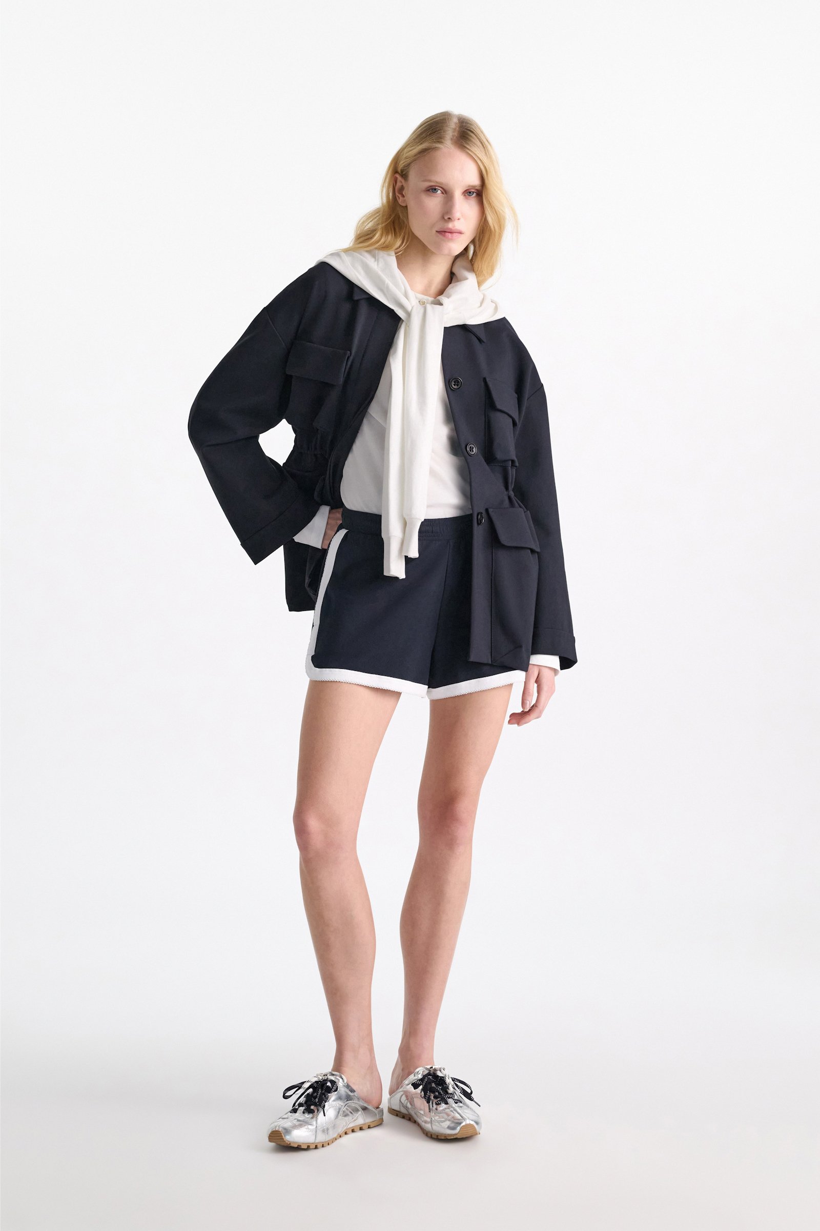 Dorothee Schumacher Long sleeve top with hood and layered look pure white