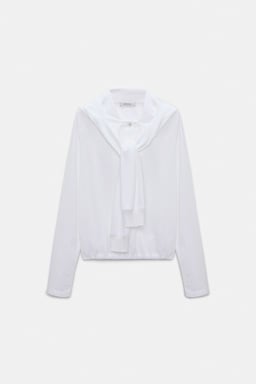 Dorothee Schumacher Long sleeve top with hood and layered look pure white