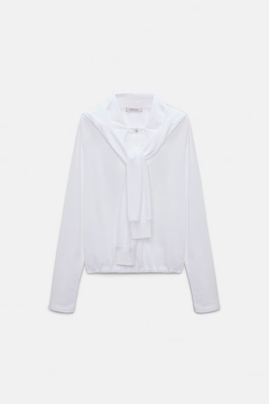 Dorothee Schumacher Longsleeve mit Kapuze und Lagenlook pure white