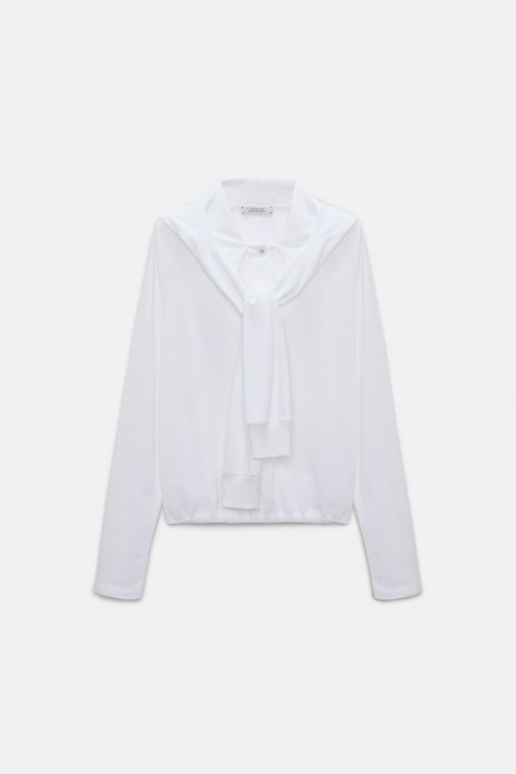 Dorothee Schumacher Long sleeve top with hood and layered look pure white