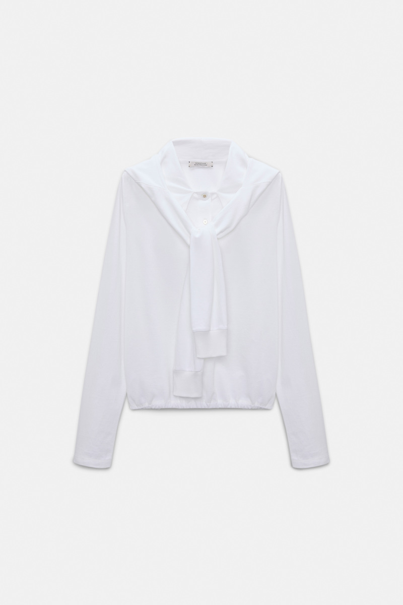 Dorothee Schumacher Women's White Long Sleeve Top With Hood And Layered Look Xxs
