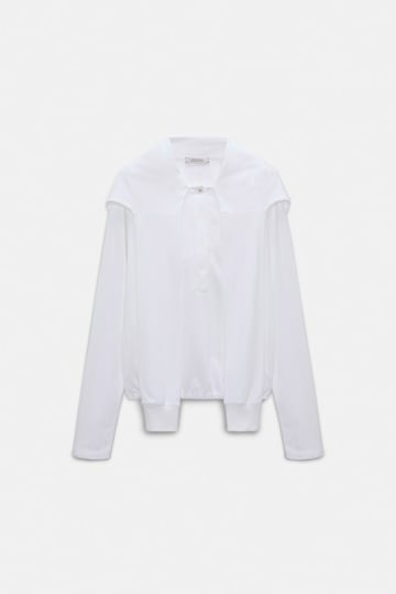 Dorothee Schumacher Long sleeve top with hood and layered look pure white
