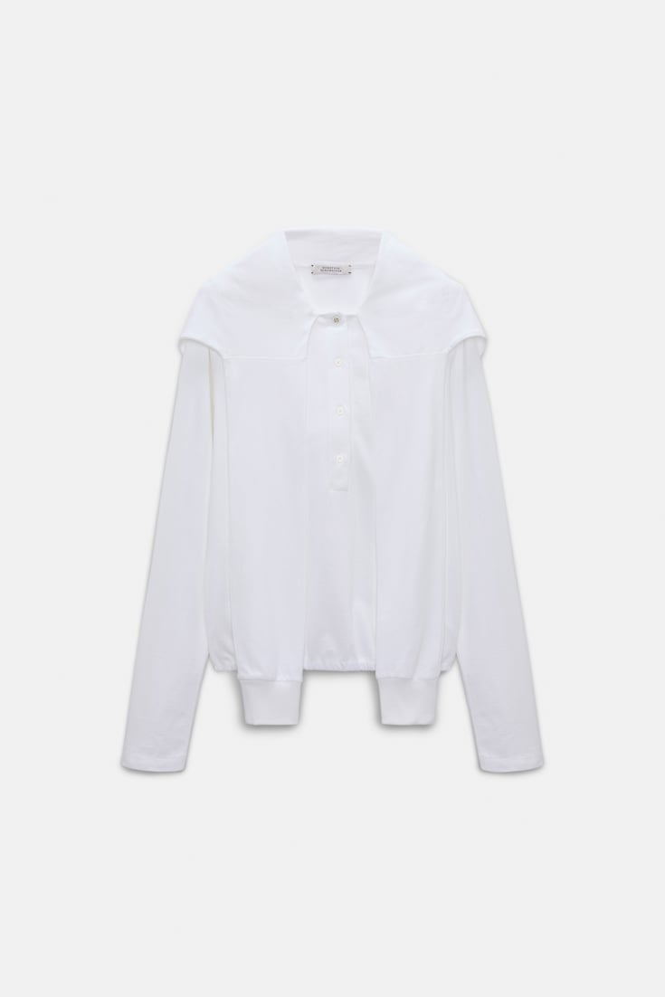 Dorothee Schumacher Long sleeve top with hood and layered look pure white