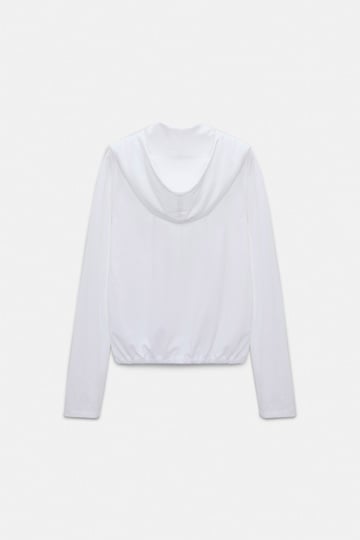 Dorothee Schumacher Long sleeve top with hood and layered look pure white