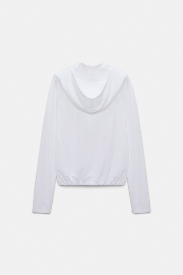 Dorothee Schumacher Long sleeve top with hood and layered look pure white