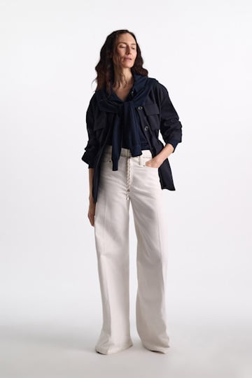 Dorothee Schumacher Long sleeve top with hood and layered look dark navy