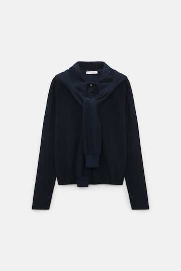 Dorothee Schumacher Longsleeve mit Kapuze und Lagenlook dark navy