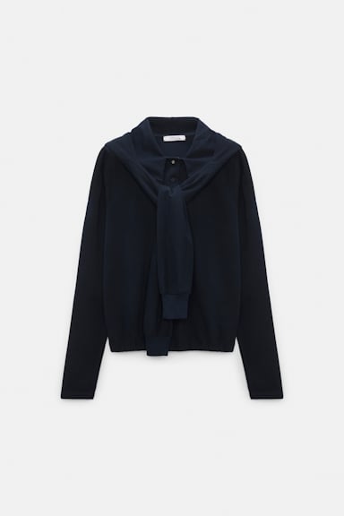 Dorothee Schumacher Longsleeve mit Kapuze und Lagenlook dark navy